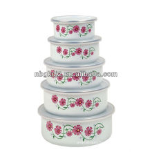 5pcs enamel storage bowl set with PP lid and decal